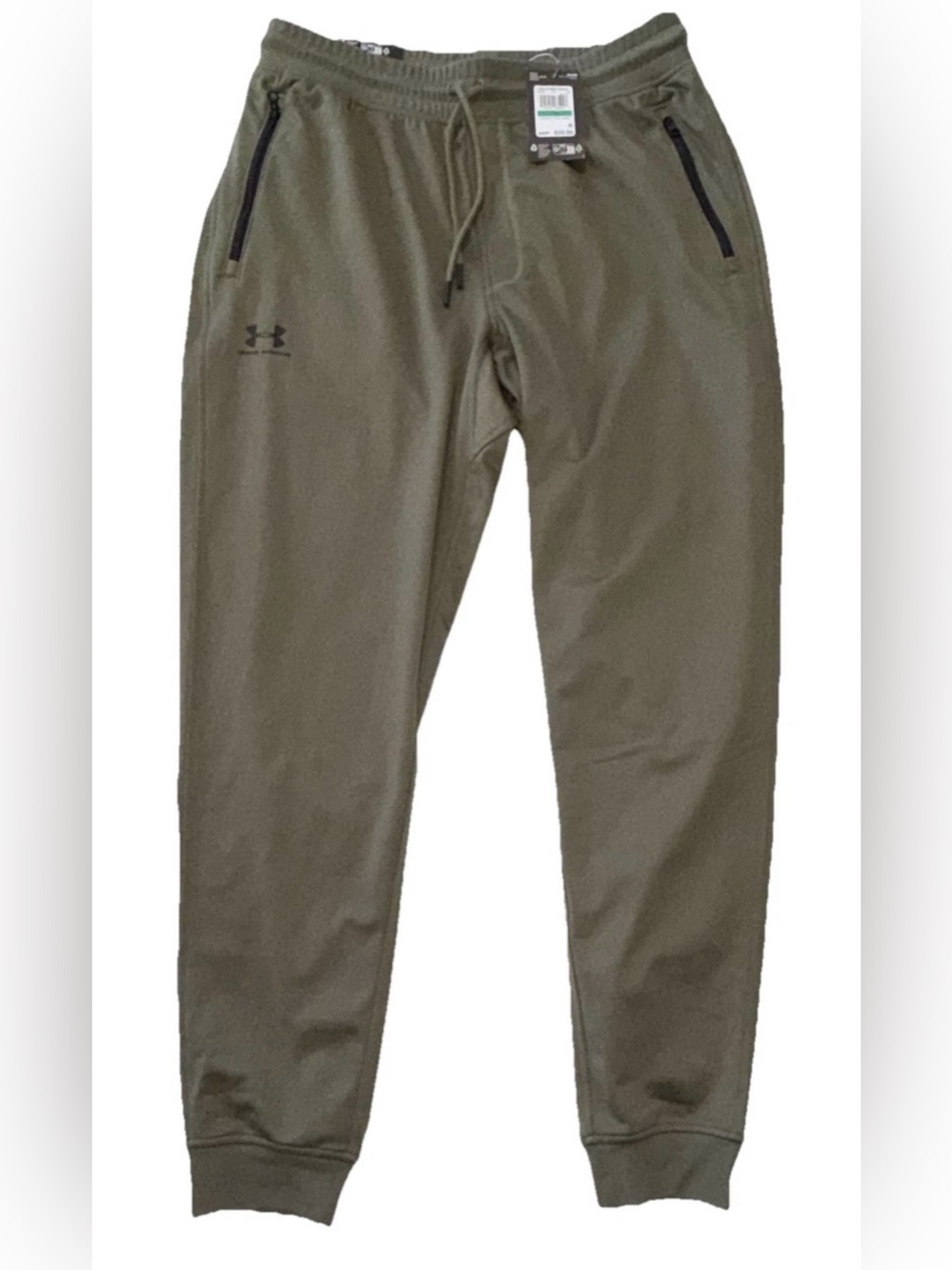 NWT UNDER ARMOUR LARGE MENS TRICOT LOOSE FIT JOGGER OD GREEN ZIPPER POCKETS $60